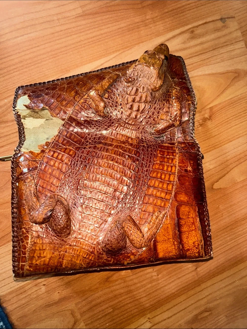 GENUINE ALLIGATOR MADE IN CUBA STAMPED PURSE. 1950’s..as in pic missing skin